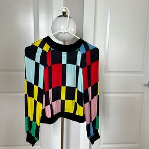 Alice + Olivia Red and Blue Crew Neck Sweater